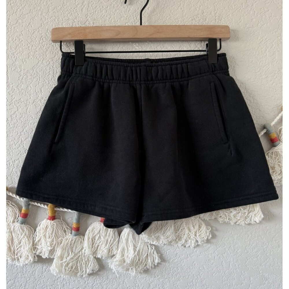 Aerie Black Fleece Elastic Waist Pull On Shorts Loungewear Comfy Relaxed NWT XS